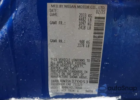 2025 Nissan Altima Sv Awd from USA, damaged, VIN 1N4BL4DW3SN370053